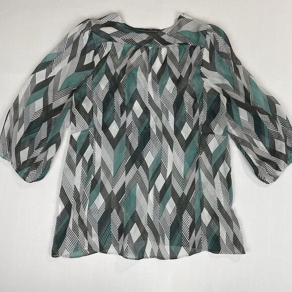 Banana Republic Semi Sheer Top Womens XS Grey Green Chevron Print Classic Office - Picture 12 of 12